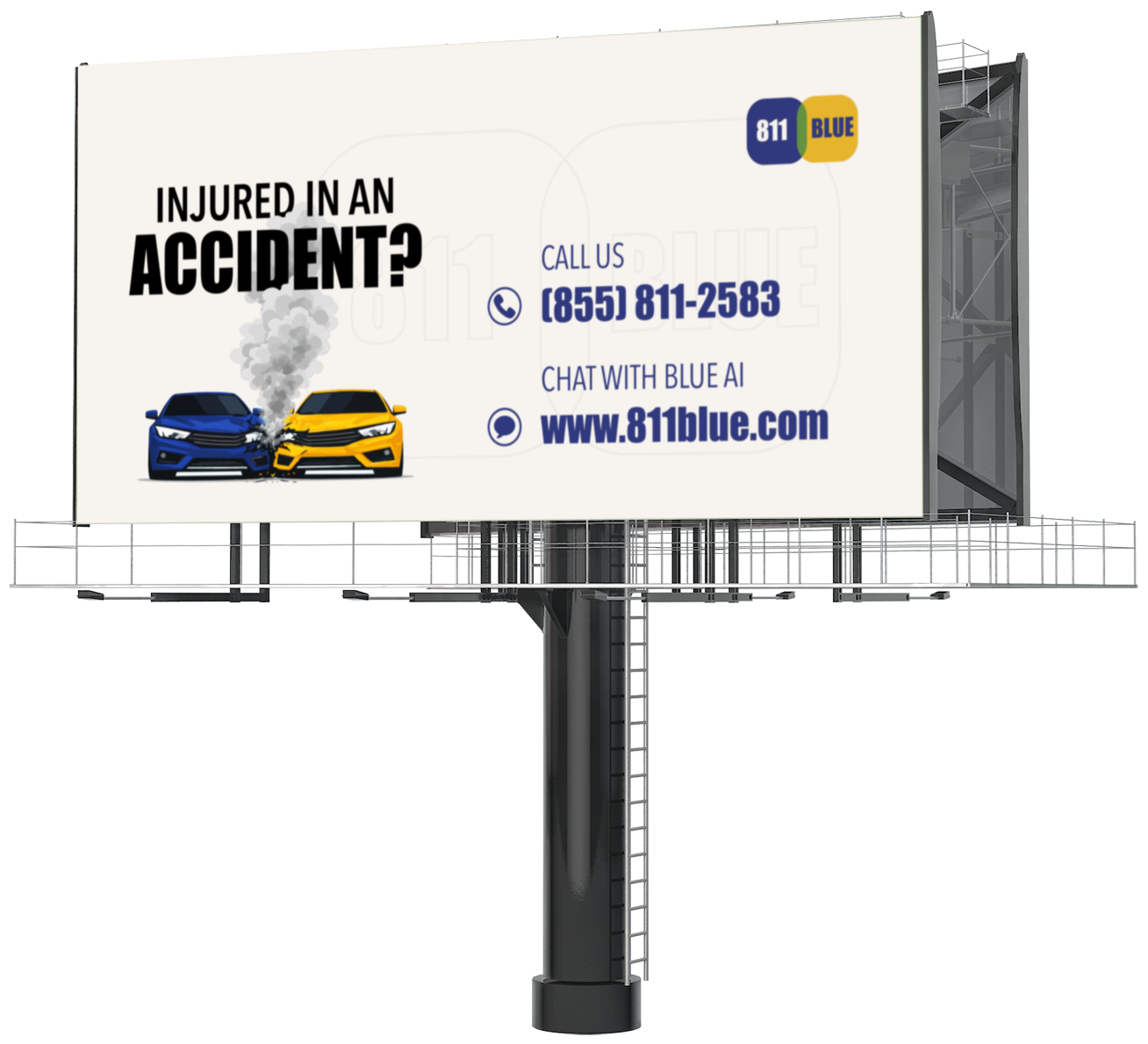 811 Blue outdoor billboard — call (855) 811-2583 after an accident in Florida