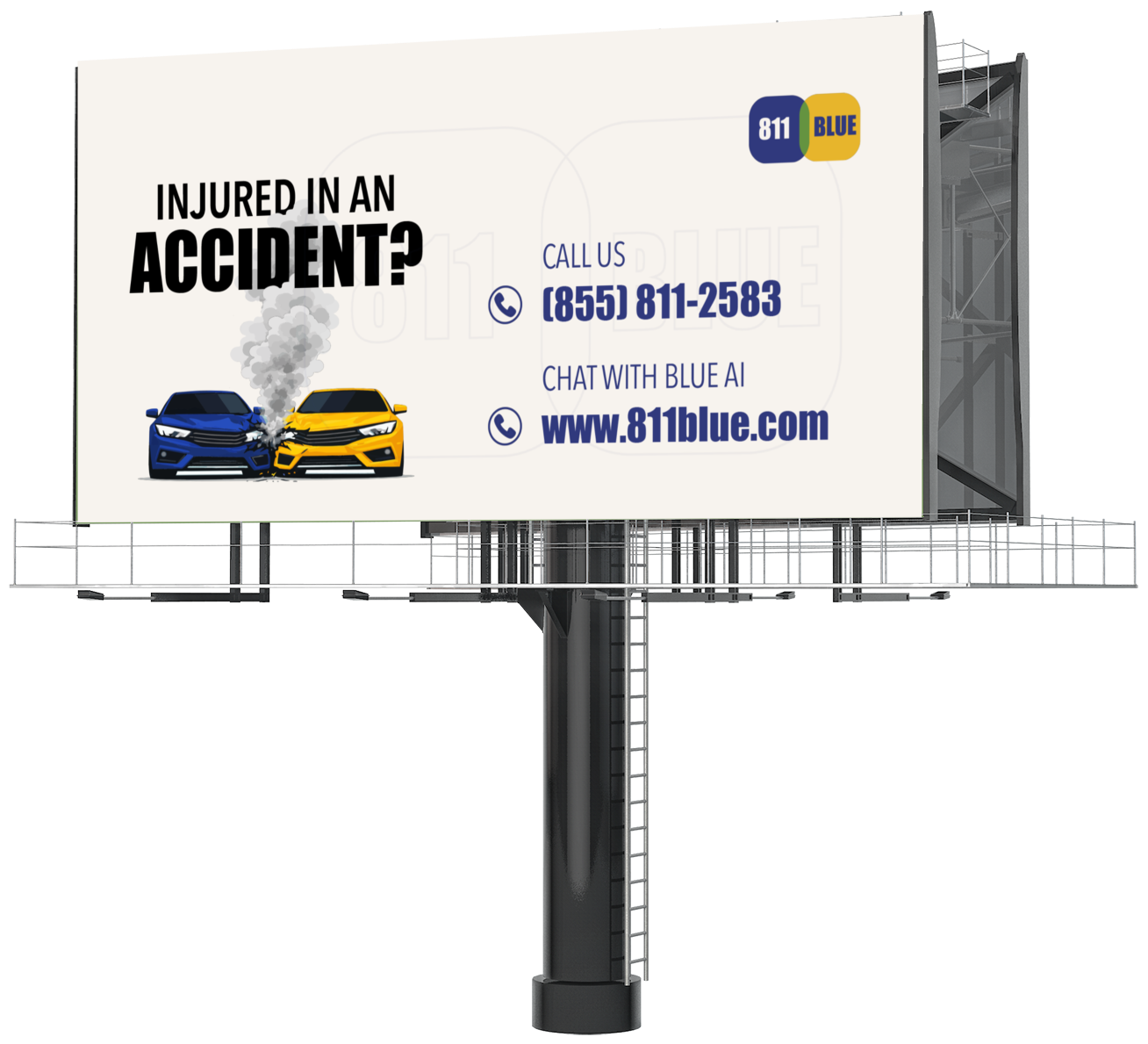 811 Blue outdoor billboard — call (855) 811-2583 after an accident in Florida